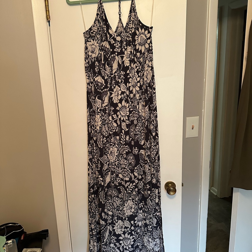 Gilli White and Blue Halter Maxi Sundress
